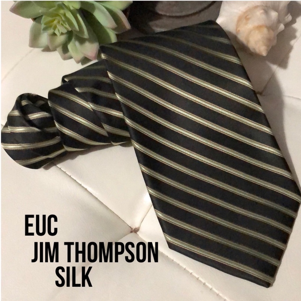 Jim Thompson Silk Tie-Black/Tan Striped-EUC